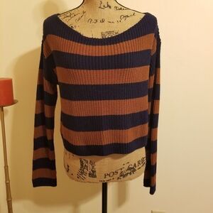Cotton Candy LA navy & rust cropped oversized sweater sz Small